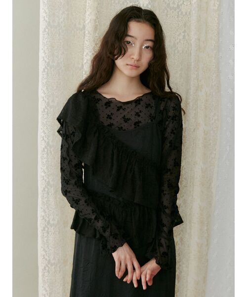 merry jenny（メリージェニー）の「flower dotドロストトップス（Tシャツ/カットソー・レディース・ブラック/アイボリー・FREE）」の10枚目の写真