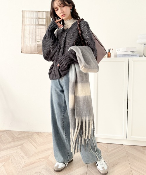 エルメス ニット 2WAY カーディガン ポンチョ グリーン グレー カシミア コカ coca 金ボタンニットカーディガン （Gray） -ファッション
