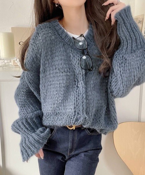 モ*須様 Stola.2WAYメッシュニットカーディガン ガーリーな抜け感。前後2way度甘メッシュニットカーディガン