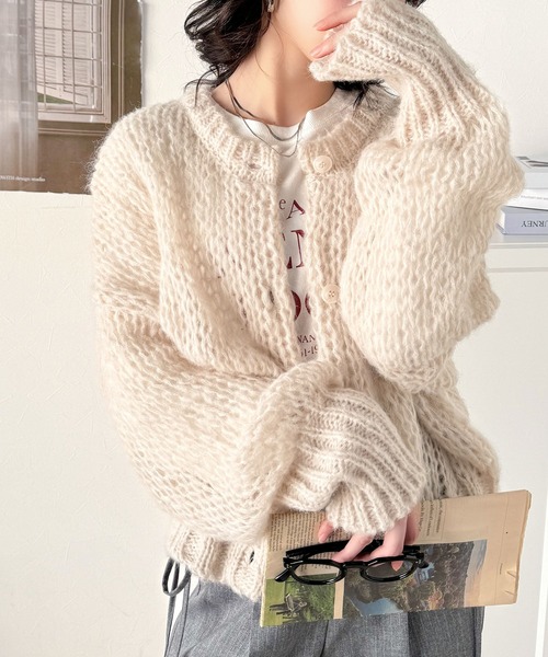 classicalelf(クラシカルエルフ)の「ガーリーな抜け感。前後2way度甘メッシュニットカーディガン(カーディガン/ボレロ・レディース・チャコール/ブラウン/ブルー/アイボリー・SMALL/MEDIUM/LARGE/X-LARGE)」の8枚目の写真