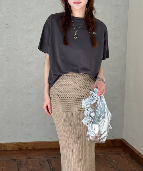 Per sist ence(パーシエンス)の「オーバーサイズSTATIONバックプリントTシャツ(Tシャツ/カットソー・レディース・ピンク/ブラック/オフホワイト/チャコールグレー・FREE)」の6枚目の写真