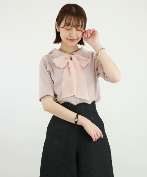 F i.n.t(フィント)の「3WAYオーガンジーリボンニットプルオーバー/F&A/fint(ニット/セーター・レディース・ライトピンク/アイボリー/ブルーグレー・FREE)」の1枚目の写真