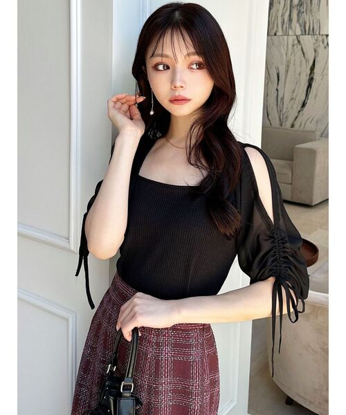 RESEXXY（リゼクシー）の「ギャザースリーブカットトップス（Tシャツ/カットソー・レディース・ブルー/ブラック/ホワイト・FREE）」の21枚目の写真