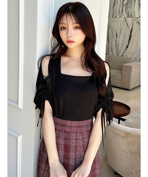 RESEXXY（リゼクシー）の「ギャザースリーブカットトップス（Tシャツ/カットソー・レディース・ブルー/ブラック/ホワイト・FREE）」の22枚目の写真