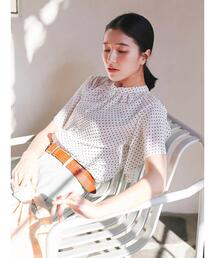 Samansa Mos2 blue | ドット柄フリルスリーブブラウス(シャツ/ブラウス)