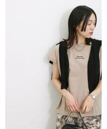 Samansa Mos2 blue | 【接触冷感】刺繍フレンチスリーブT(Tシャツ/カットソー)