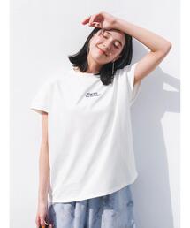 Samansa Mos2 blue | 【接触冷感】刺繍フレンチスリーブT(Tシャツ/カットソー)