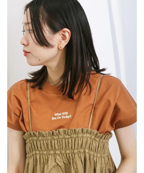 Samansa Mos2 blue（サマンサモスモスブルー）の「【接触冷感】刺繍フレンチスリーブT（Tシャツ/カットソー・レディース・ダークオレンジ/オフホワイト/ブルー/ブラック/ベージュ・F）」の5枚目の写真