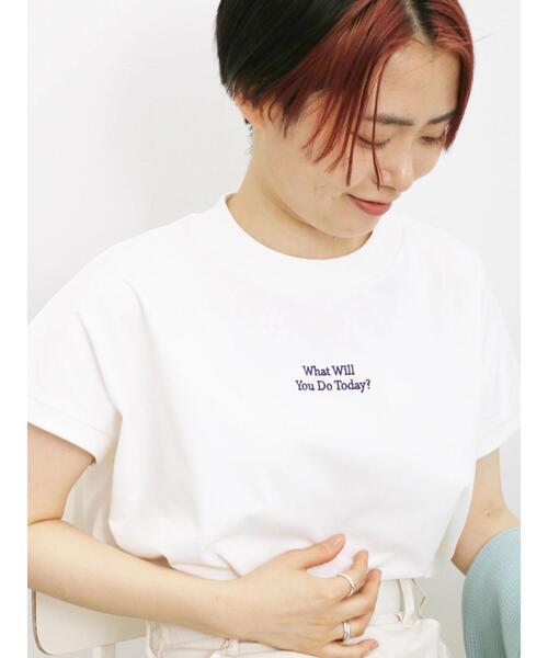 Samansa Mos2 blue（サマンサモスモスブルー）の「【接触冷感】刺繍フレンチスリーブT（Tシャツ/カットソー・レディース・ダークオレンジ/オフホワイト/ブルー/ブラック/ベージュ・F）」の17枚目の写真