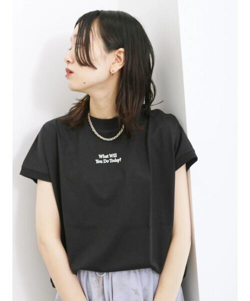 Samansa Mos2 blue（サマンサモスモスブルー）の「【接触冷感】刺繍フレンチスリーブT（Tシャツ/カットソー・レディース・ダークオレンジ/オフホワイト/ブルー/ブラック/ベージュ・F）」の20枚目の写真