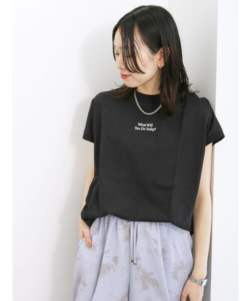 Samansa Mos2 blue（サマンサモスモスブルー）の「【接触冷感】刺繍フレンチスリーブT（Tシャツ/カットソー・レディース・ダークオレンジ/オフホワイト/ブルー/ブラック/ベージュ・F）」の13枚目の写真