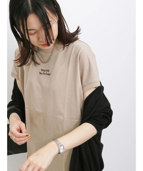 Samansa Mos2 blue（サマンサモスモスブルー）の「【接触冷感】刺繍フレンチスリーブT（Tシャツ/カットソー・レディース・ダークオレンジ/オフホワイト/ブルー/ブラック/ベージュ・F）」の7枚目の写真