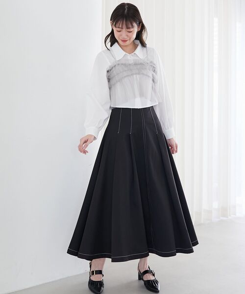 MAJESTIC LEGON(マジェスティックレゴン)の「タックフレアスカート(スカート・レディース・ブラック/ホワイト系その他/アイボリー/ブラック系その他/グレー系その他・MEDIUM/SMALL/X-SMALL)」の1枚目の写真
