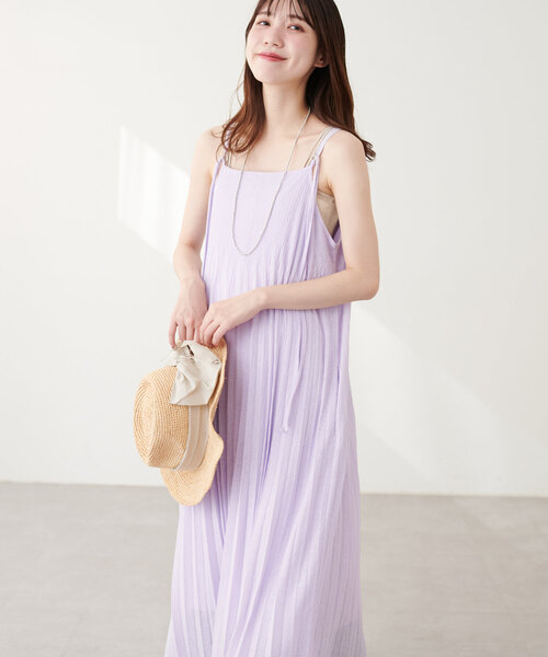 セルフカット可能◎前後2WAY プリーツキャミワンピ Kastane ワンピース 「低身長サイズ/2サイズ展開/前後2WAY