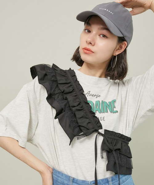 ROPE' PICNIC（ロペピクニック）の「ラメチュールドッキングフリルビスチェ/リンクコーデ（マフラー・レディース・ホワイト/ブラック・38）」の2枚目の写真