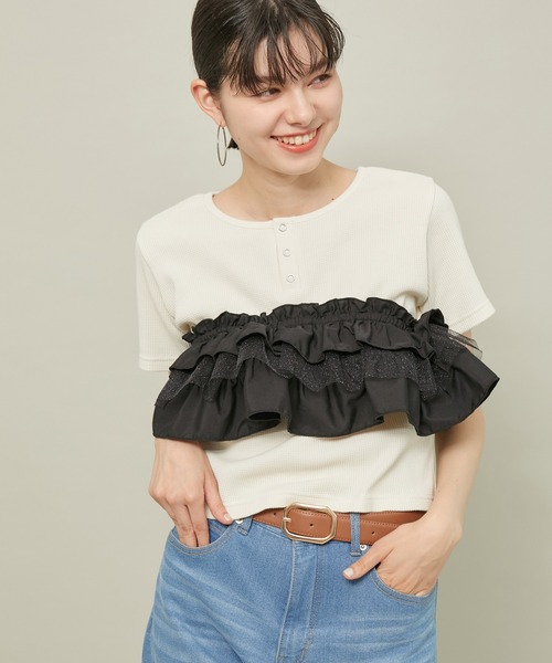 ROPE' PICNIC（ロペピクニック）の「ラメチュールドッキングフリルビスチェ/リンクコーデ（マフラー・レディース・ホワイト/ブラック・38）」の21枚目の写真