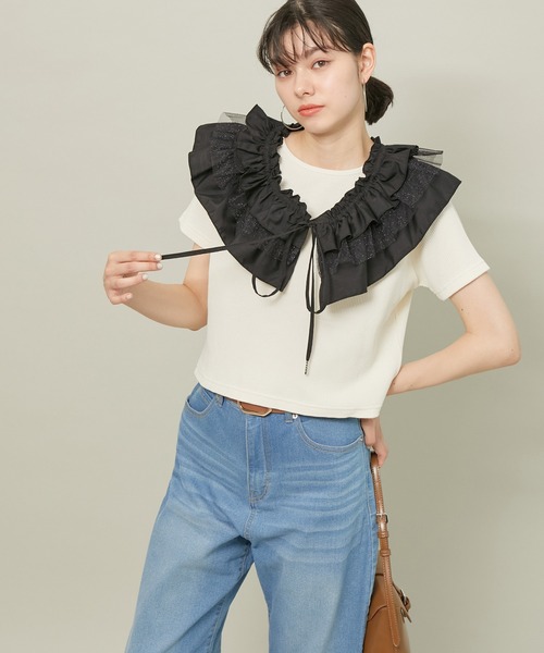 ROPE' PICNIC（ロペピクニック）の「ラメチュールドッキングフリルビスチェ/リンクコーデ（マフラー・レディース・ホワイト/ブラック・38）」の16枚目の写真