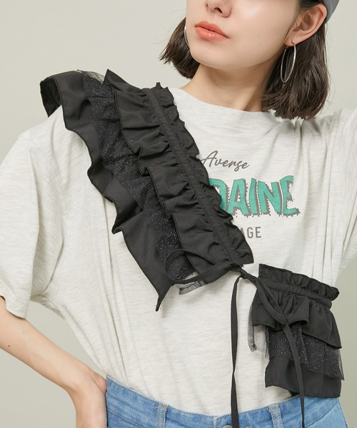 ROPE' PICNIC(ロペピクニック)の「ラメチュールドッキングフリルビスチェ/リンクコーデ(マフラー・レディース・ホワイト/ブラック・38)」の3枚目の写真