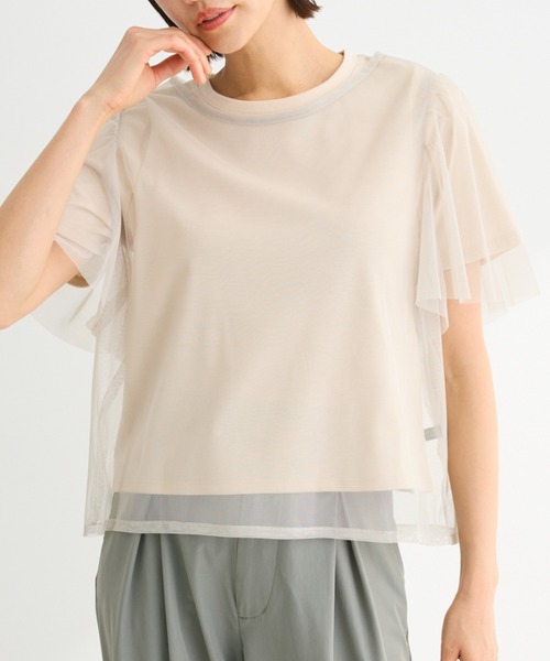 Sugar spoon(シュガースプーン)の「・SUGAR SPOON SET2点チュールT+カットT(Tシャツ/カットソー・レディース・オフホワイト/ブラック/ベージュ/カーキ・FREE)」の4枚目の写真