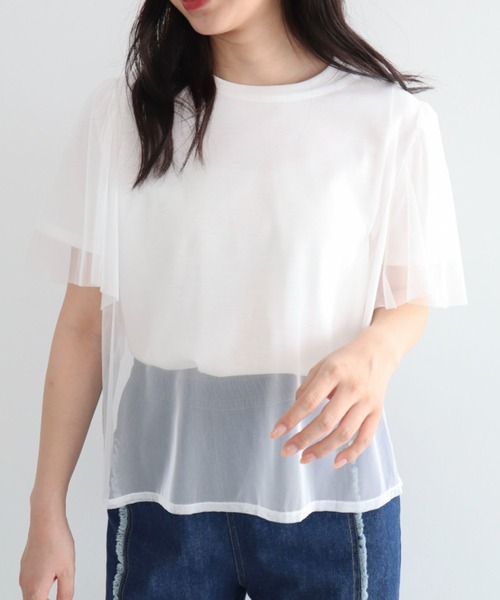 Sugar spoon(シュガースプーン)の「・SUGAR SPOON SET2点チュールT+カットT(Tシャツ/カットソー・レディース・オフホワイト/ブラック/ベージュ/カーキ・FREE)」の2枚目の写真