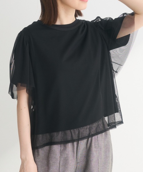 Sugar spoon(シュガースプーン)の「・SUGAR SPOON SET2点チュールT+カットT(Tシャツ/カットソー・レディース・オフホワイト/ブラック/ベージュ/カーキ・FREE)」の3枚目の写真