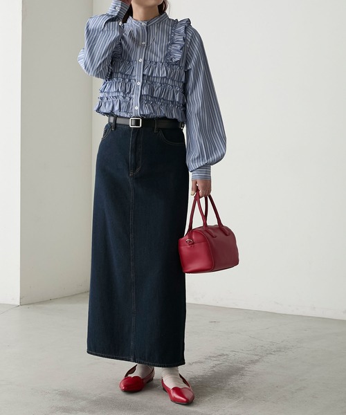 フリルビスチェドッキング風ボリュームスリーブ長袖ブラウス（シャツ