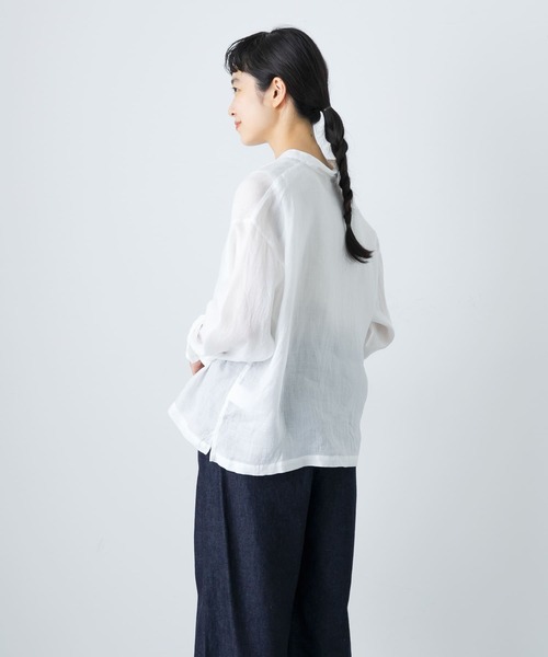 【6月末まで】かぐれ　ラミースタンドカラースタンドシャツ　ホワイト かぐれ｜ラミースタンドカラーショートシャツ | Rakuten Fashion