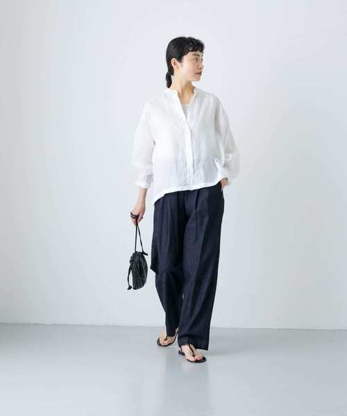 かぐれ　ラミースタンドカラーシャツ　beige かぐれ｜ラミースタンドカラーショートシャツ - かぐれ(カグレ