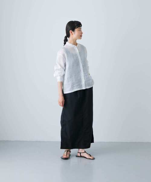 かぐれ（カグレ）の「ラミースタンドカラーショートシャツ（シャツ/ブラウス・レディース・ブラック/ベージュ/オフホワイト/ホワイト系その他・FREE）」の19枚目の写真