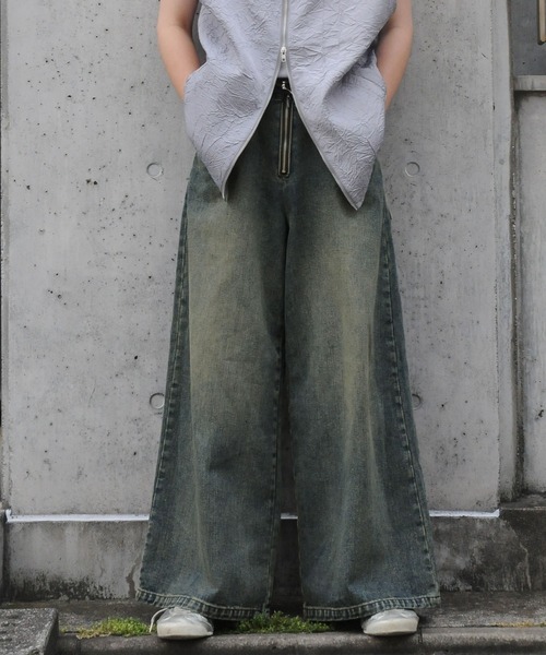 NILWAY（ニルウェイ）の「ワイド バギーヴィンテージ メイク フレア グランジ デニムパンツ（デニムパンツ・メンズ・ブラック/ブルー/グレー/オリーブ・SMALL/MEDIUM/LARGE）」の3枚目の写真