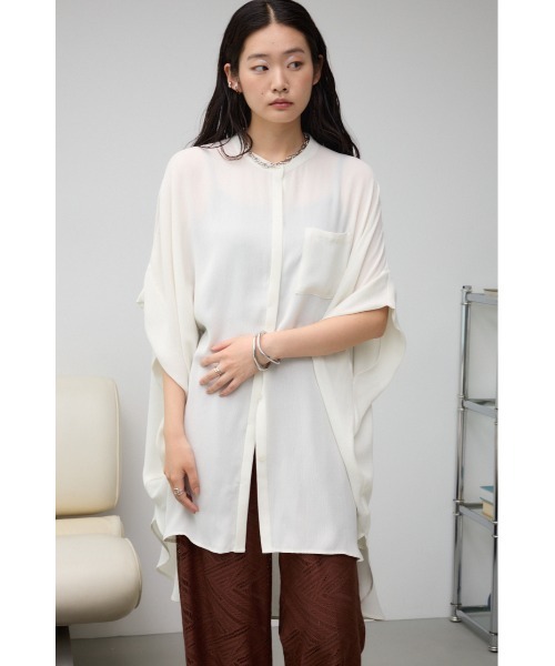 AZUL by moussy(アズールバイマウジー)の「ポンチョ型楊柳シャツ(シャツ/ブラウス・レディース・アイボリー/グレー/ブラック・FREE)」の1枚目の写真