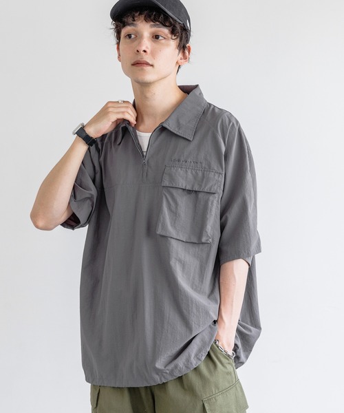 Ridingmania（ライディングマニア）の「【RIDINGMANIA】ナイロン/ワンポイント刺繍ハーフジップシャツ（シャツ/ブラウス・メンズ・グレー/ブラック/その他19・MEDIUM/LARGE）」の3枚目の写真