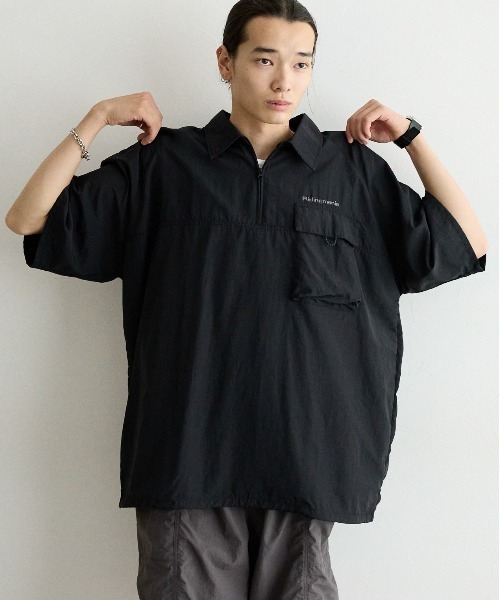 Ridingmania（ライディングマニア）の「【RIDINGMANIA】ナイロン/ワンポイント刺繍ハーフジップシャツ（シャツ/ブラウス・メンズ・グレー/ブラック/その他19・MEDIUM/LARGE）」の5枚目の写真