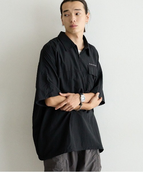 Ridingmania（ライディングマニア）の「【RIDINGMANIA】ナイロン/ワンポイント刺繍ハーフジップシャツ（シャツ/ブラウス・メンズ・グレー/ブラック/その他19・MEDIUM/LARGE）」の6枚目の写真