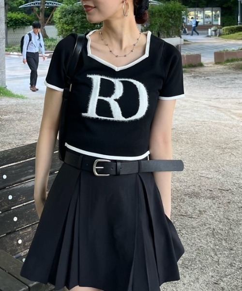 rienda×Riu Rちゃん コラボロゴニットトップス GRY rienda×Riu Rちゃん コラボロゴニットトップス GRY