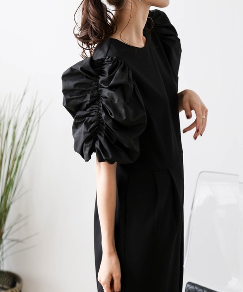 ギャザースリーブオールインワン（つなぎ/オールインワン