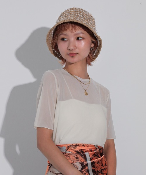 Monocoro toppi(モノコロトッピ)の「手編み ストライプ バケット ハット(ハット・レディース・ベージュ系2/ブラック/ベージュ・フリー)」の10枚目の写真