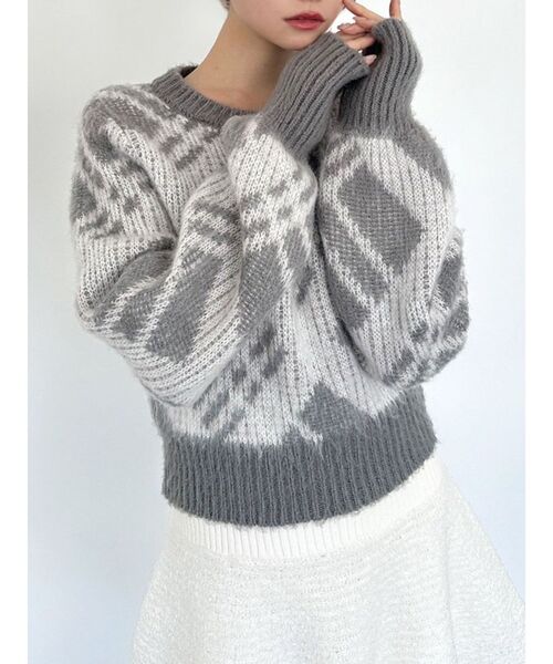 RESEXXY（リゼクシー）の「チェックシャギーニット（ニット/セーター・レディース・グレー/ブルー・FREE）」の2枚目の写真