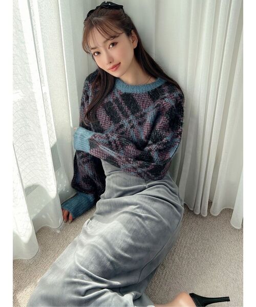 RESEXXY（リゼクシー）の「チェックシャギーニット（ニット/セーター・レディース・グレー/ブルー・FREE）」の3枚目の写真