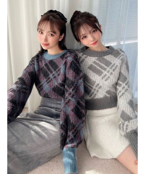 RESEXXY（リゼクシー）の「チェックシャギーニット（ニット/セーター・レディース・グレー/ブルー・FREE）」の6枚目の写真