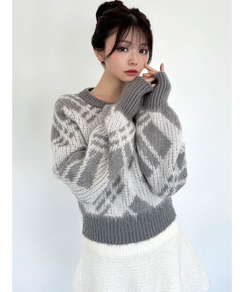 RESEXXY（リゼクシー）の「チェックシャギーニット（ニット/セーター・レディース・グレー/ブルー・FREE）」の7枚目の写真