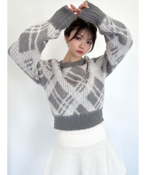 RESEXXY（リゼクシー）の「チェックシャギーニット（ニット/セーター・レディース・グレー/ブルー・FREE）」の8枚目の写真
