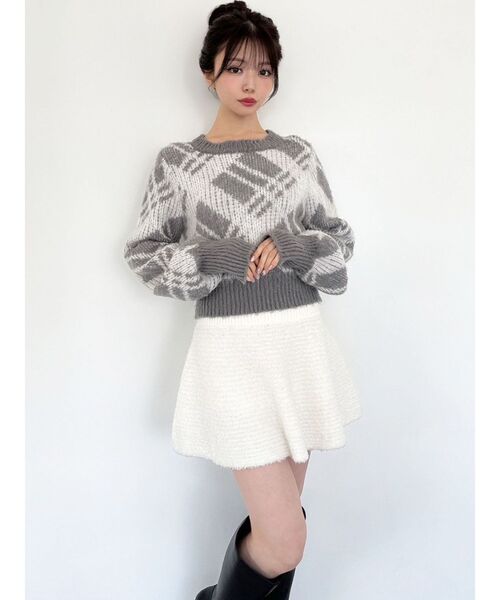 RESEXXY（リゼクシー）の「チェックシャギーニット（ニット/セーター・レディース・グレー/ブルー・FREE）」の9枚目の写真