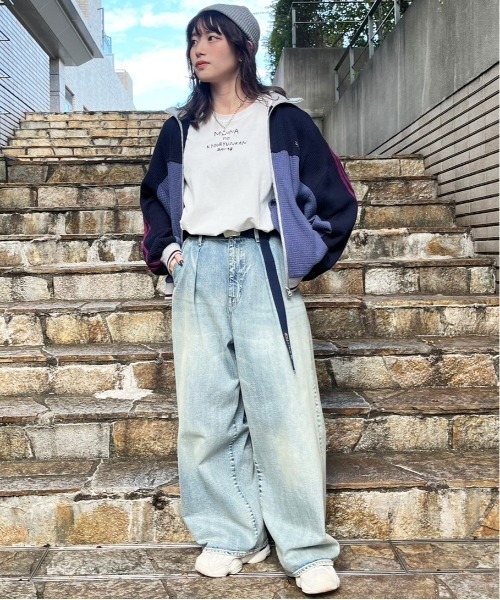 DOUBLE NAME(ダブルネーム)の「配色切り替えワッフルトラックジャケット/ユニセックス(セットアップ・レディース・ネイビー/ベージュ・FREE)」の6枚目の写真