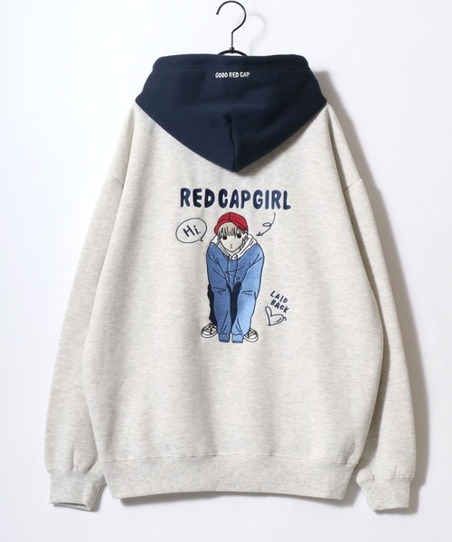 Red Cap Girl（レッドキャプガール）の「Red Cap Girl/レッドキャップガール オーバーサイズ 裏起毛 バックプリント ロゴ ワンポイント刺繍 スウェット パーカー フーディー/レディース メンズ（パーカー・レディース・オートミール/アッシュグレー/ダークグレー・L/M）」の12枚目の写真