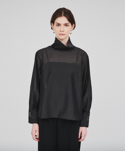 cloenc(クロエンス)の「◆【春セール/通勤/手洗い可】ハイネックシアーブラウス(シャツ/ブラウス・レディース・グレー/ブラック・02)」の1枚目の写真