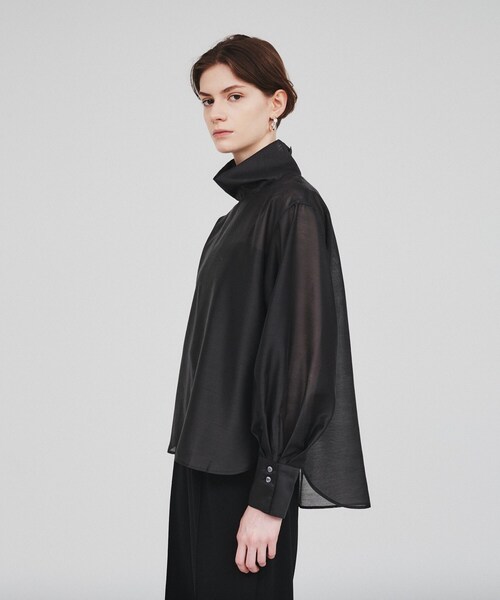 cloenc(クロエンス)の「◆【春セール/通勤/手洗い可】ハイネックシアーブラウス(シャツ/ブラウス・レディース・グレー/ブラック・02)」の11枚目の写真