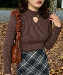 efill | 無地 金ボタン付き 長袖 リブニット トップス(ニット/セーター)