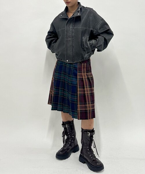 WHO'S WHO gallery(フーズフーギャラリー)の「ミックスチェックミディプリーツスカート(スカート・レディース・ブルー/ブラウン・FREE)」の6枚目の写真