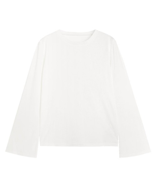 Pierrot(ピエロ)の「【静電気防止】【フレア袖】クルーネック/フレア袖 デザインカットソー(Tシャツ/カットソー・レディース・オフホワイト/ホワイト×ブラック/アイボリー/ブラック・L/M)」の2枚目の写真